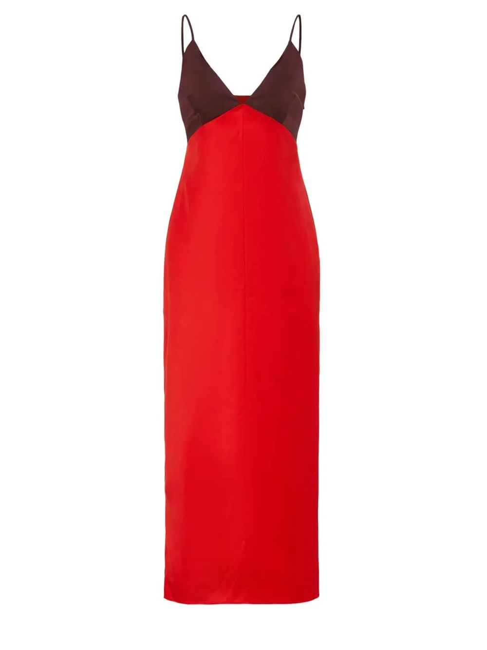MARINA MOSCONE Two-Tone Red Slip Midi Dress Side Slits Size 6 $380